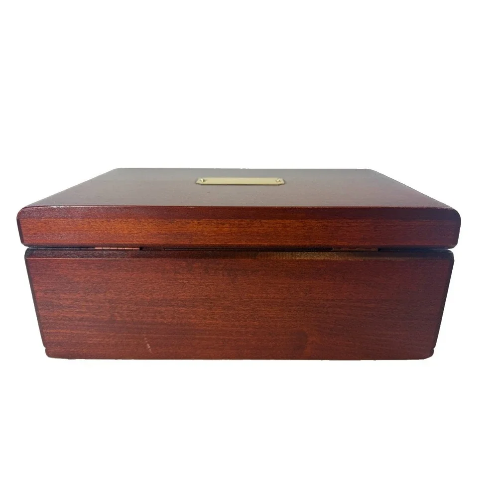 Reed & Barton Eureka Wood Jewelry Box Chest W/Drawer Burgundy Velvet Interior